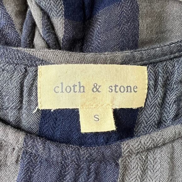 Cloth & Stone Long Sleeve Braided Back Plaid Top Blue Gray Small - Picture 8 of 10
